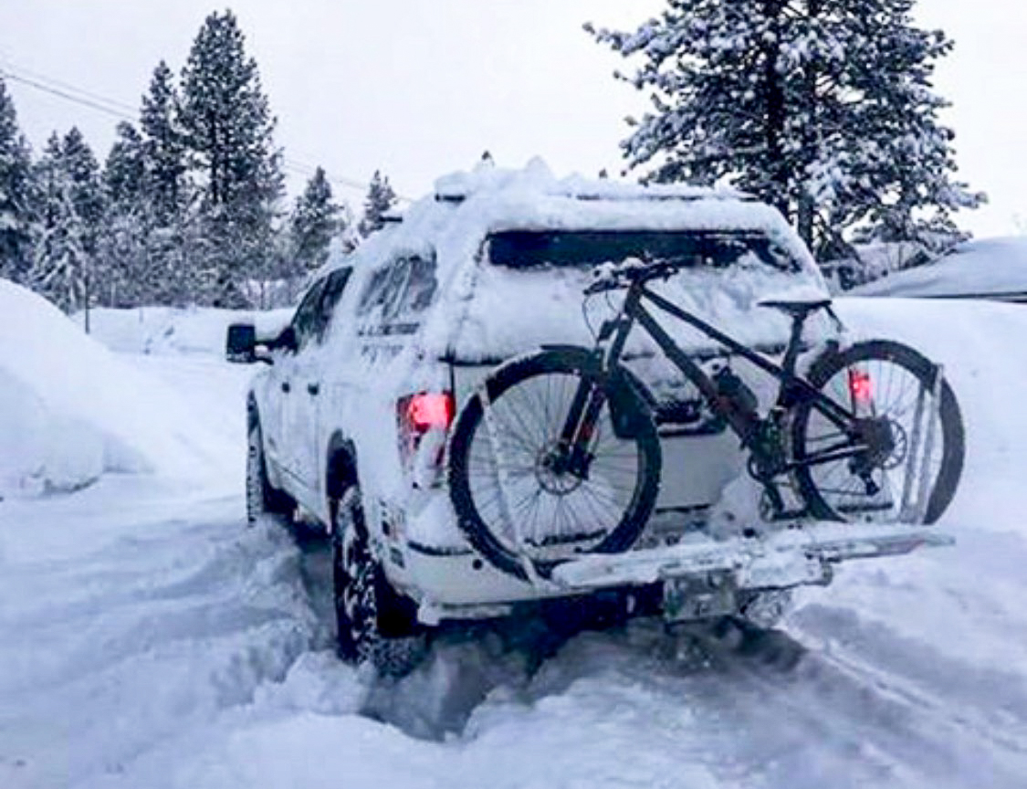 truck bumper bike rack mountain biking in winter